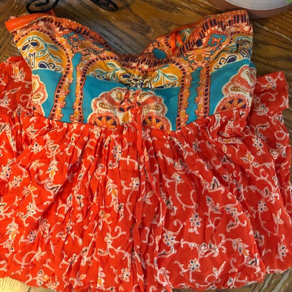 NWT FREE PEOPLE Elowen Tube Orange Pattern Print Romper Size M - Picture 2 of 4